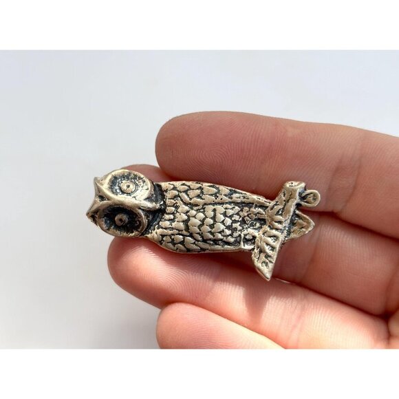 Owl Figural Pewter Hand Carved Southwest Style Vintage Dangle Earrings - Picture 7 of 8